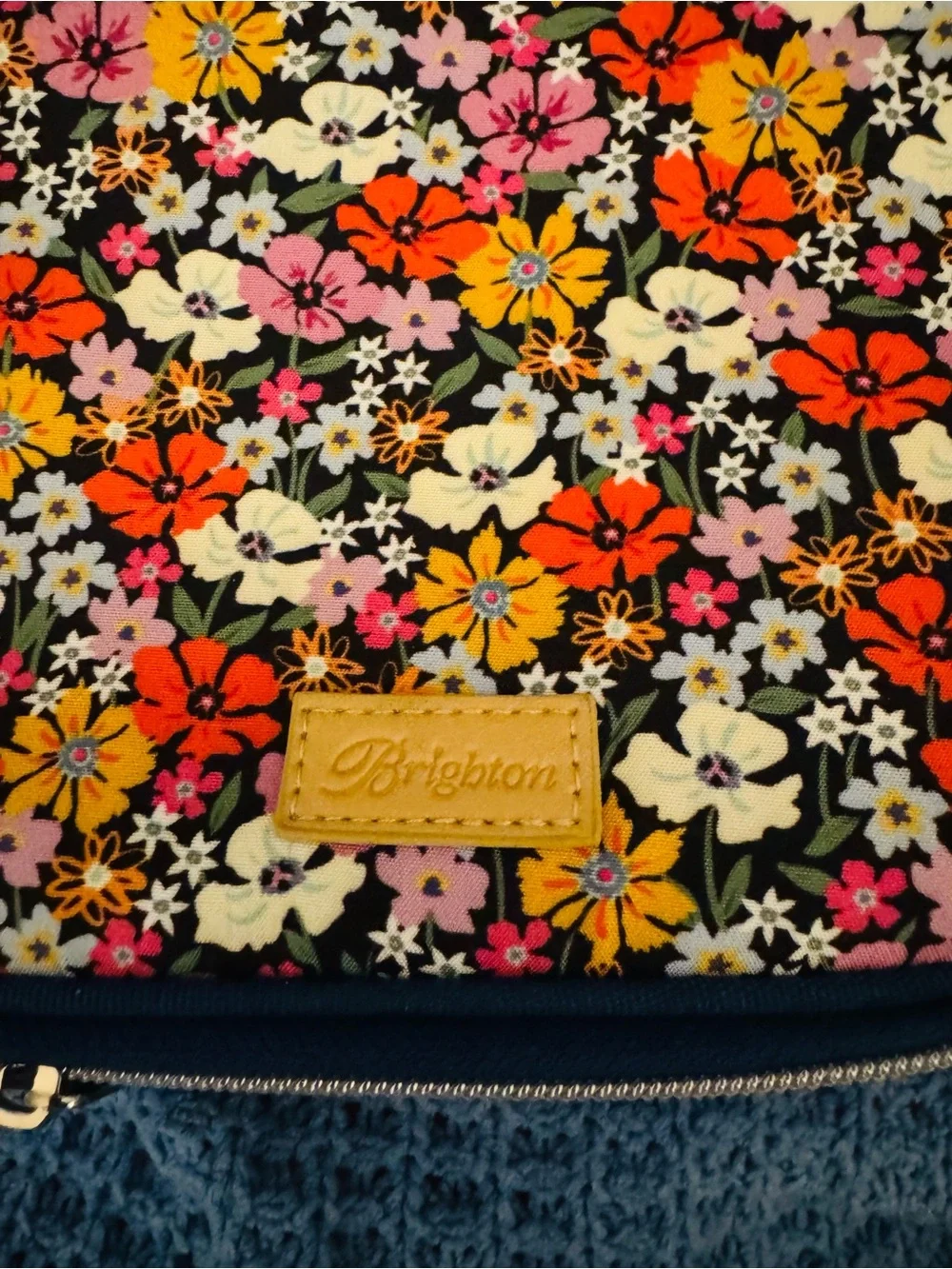Brighton Floral Jewelry Travel Case in Navy with Orange, Yellow & White Flowers